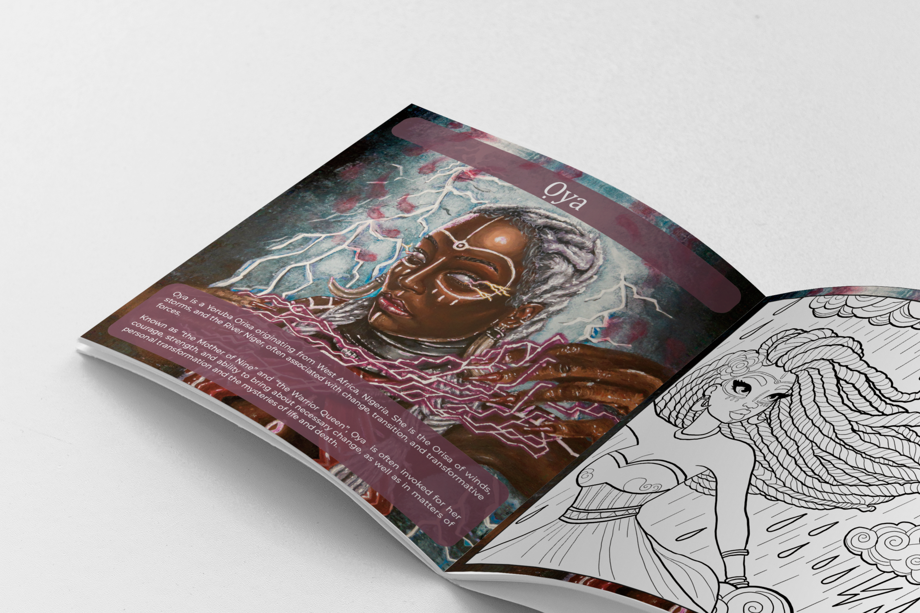 Inside Pages of African Divine Colouring Book, featuring illustrations of female African deities, perfect for those interested in African culture and mythology.