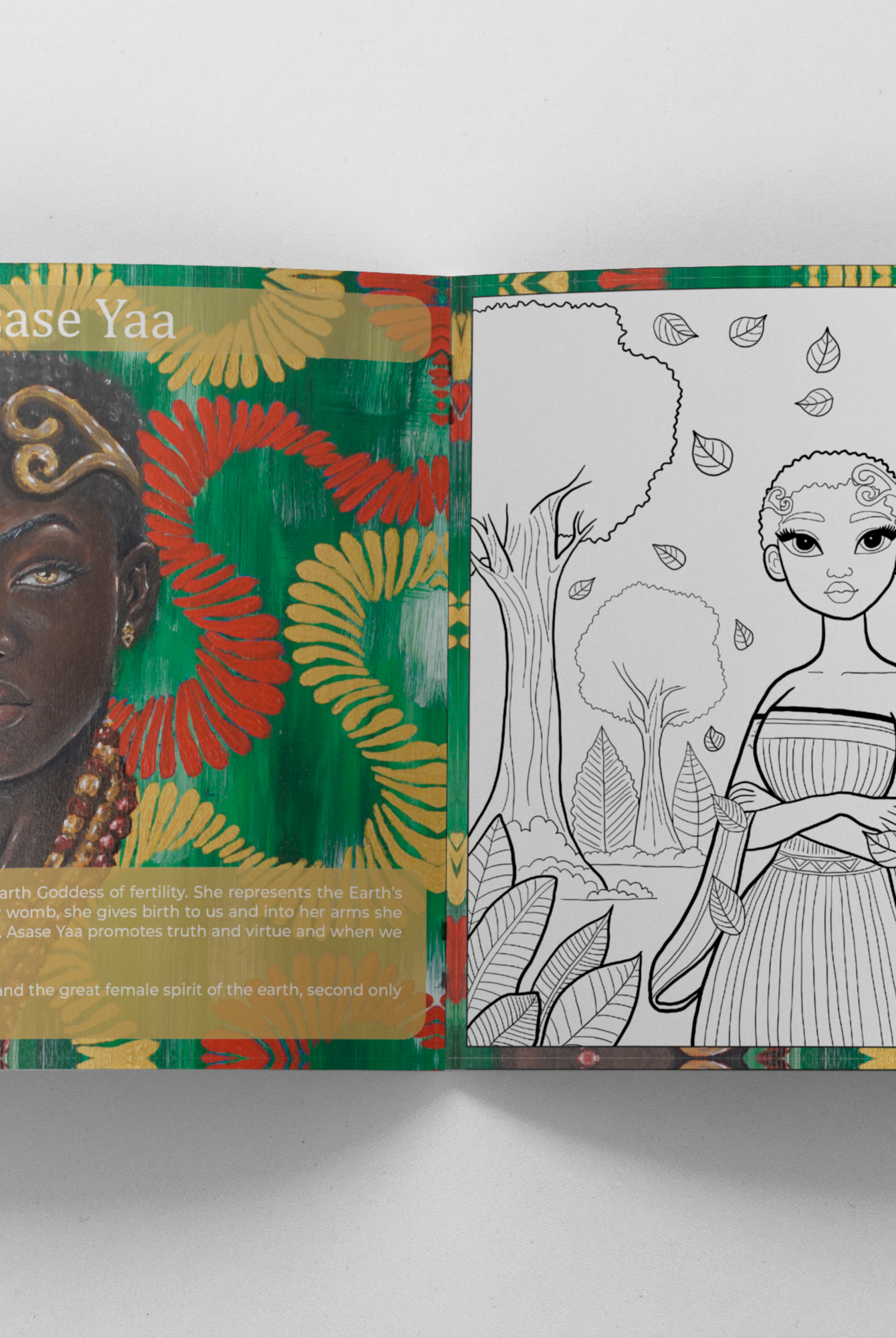 Inside Pages of African Divine Colouring Book, featuring illustrations of female African deities, perfect for those interested in African culture and mythology.