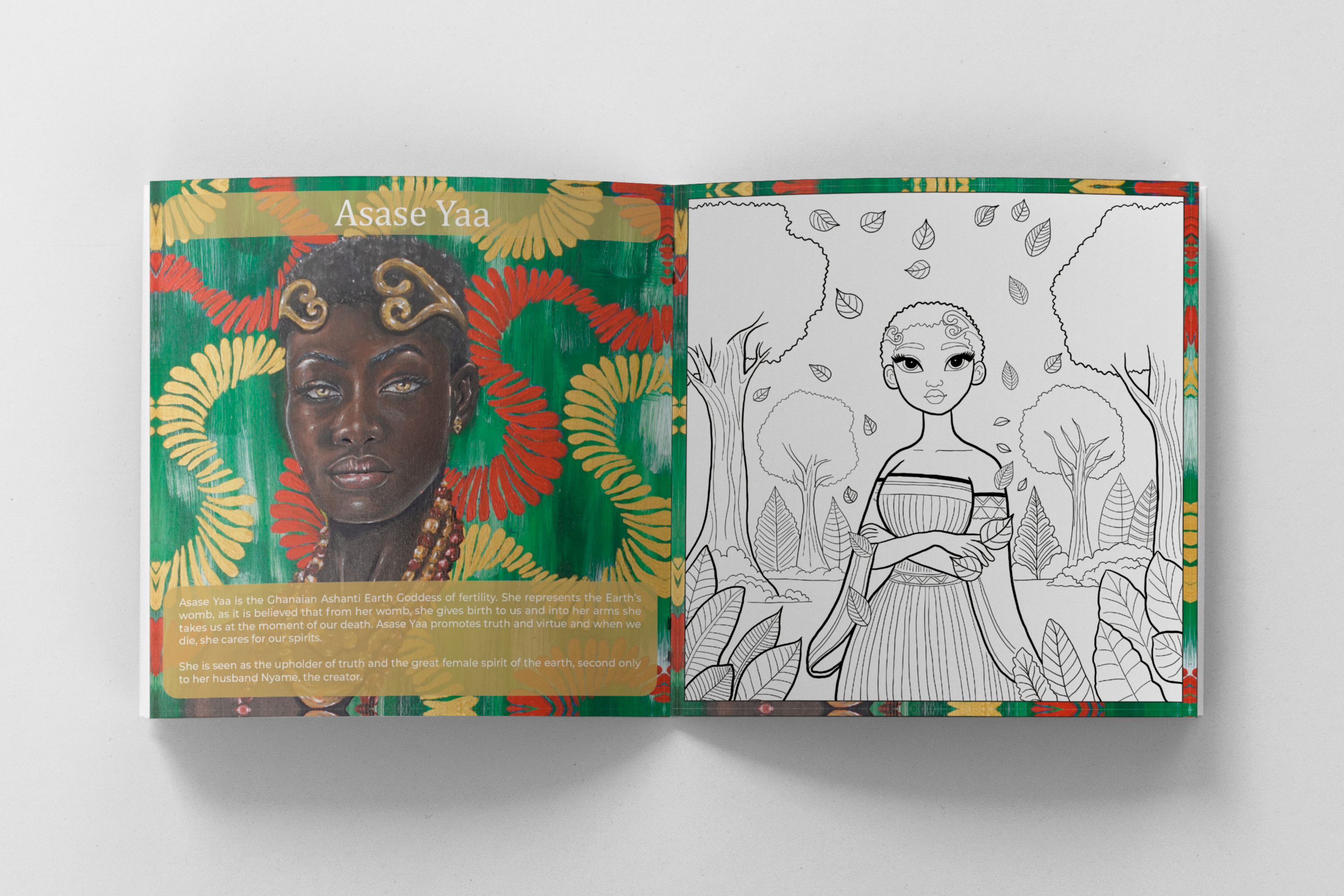 Inside Pages of African Divine Colouring Book, featuring illustrations of female African deities, perfect for those interested in African culture and mythology.