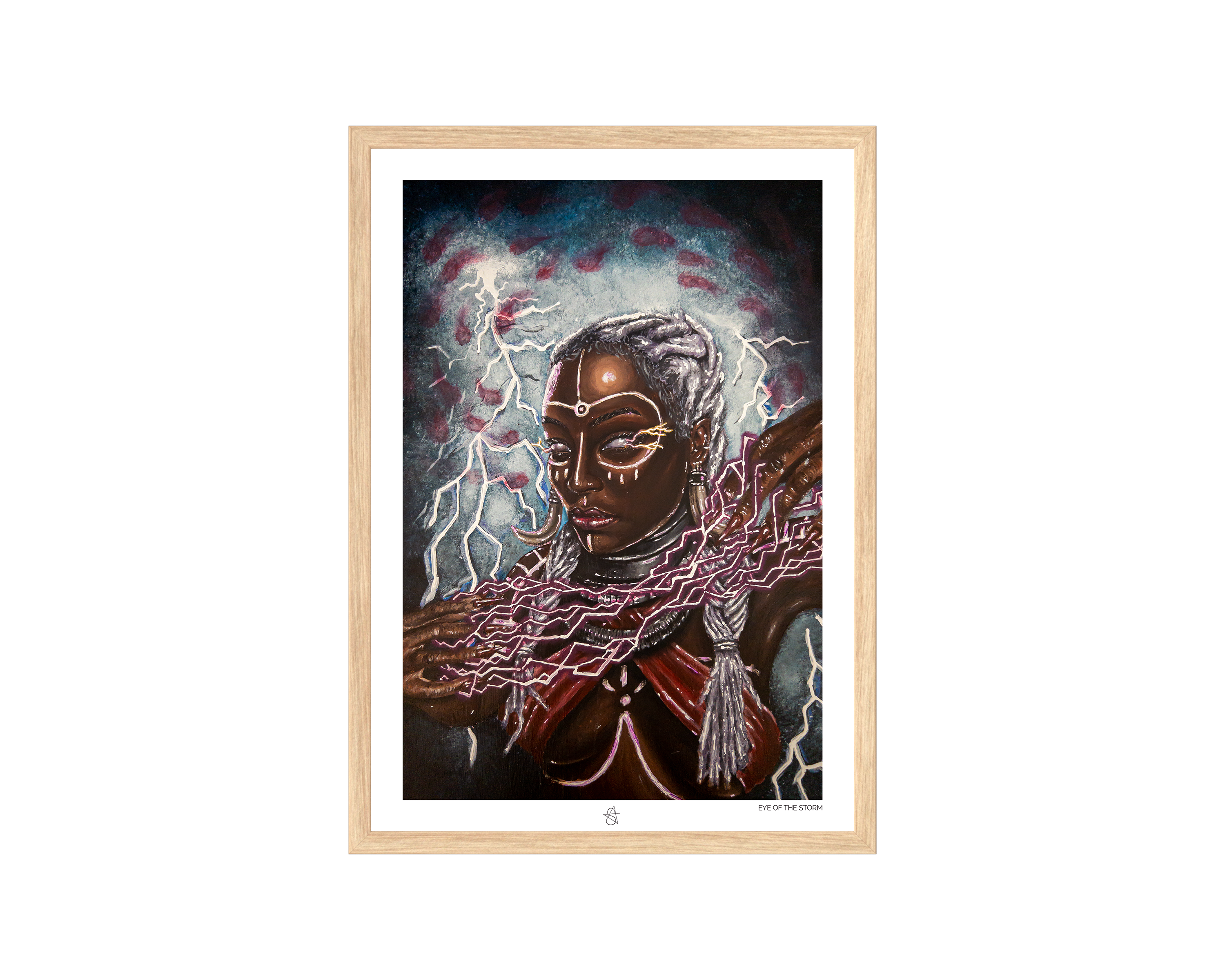 Ọya Art Print on high-quality matte or velvet paper, framed in gallery black, white, or natural maple, depicting Yoruba Orisa of storms and wind.