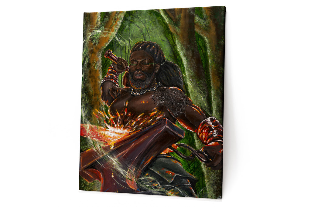Ogun Canvas Print on a durable, high-gloss canvas, depicting Yoruba Orisa of war and iron.