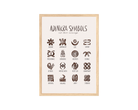 Adinkra Symbols Art Print on high-quality matte or velvet paper, framed in gallery black, white, or natural maple, depicting Akan Adinkra Symbols and their meanings