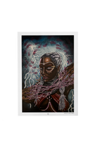 Ọya Art Print on high-quality matte or velvet paper, framed in gallery black, white, or natural maple, depicting Yoruba Orisa of storms and wind.