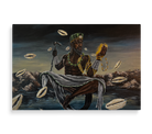Original acrylic painting Divine Witness of Creation - Orunmila Orisha on paulownia wood panel, showcasing the Yoruba deity of wisdom and divination in vibrant detail.