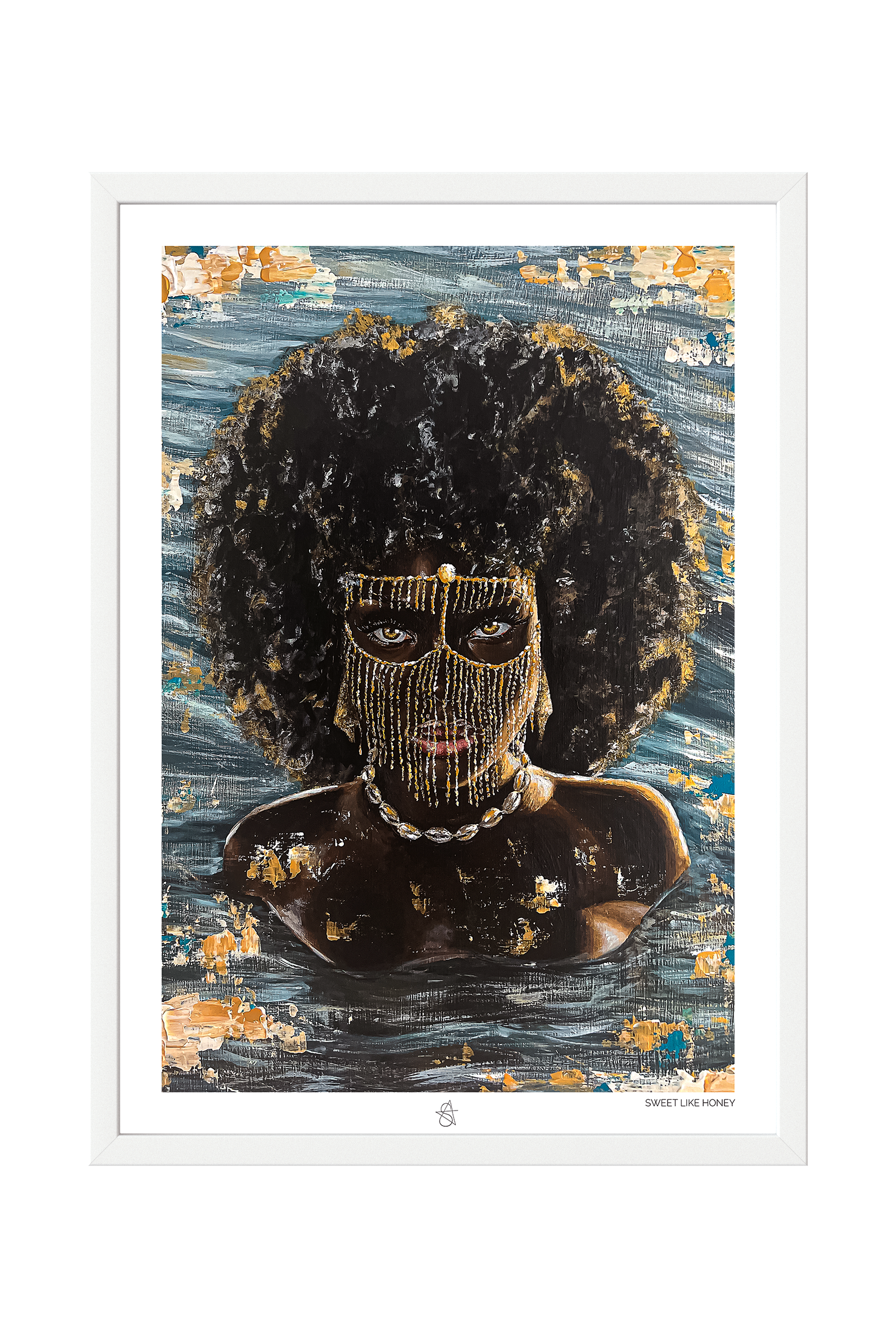Osun Art Print on high-quality matte or velvet paper, framed in gallery black, white, or natural maple, depicting Yoruba Orisa of sweet waters and femininity.