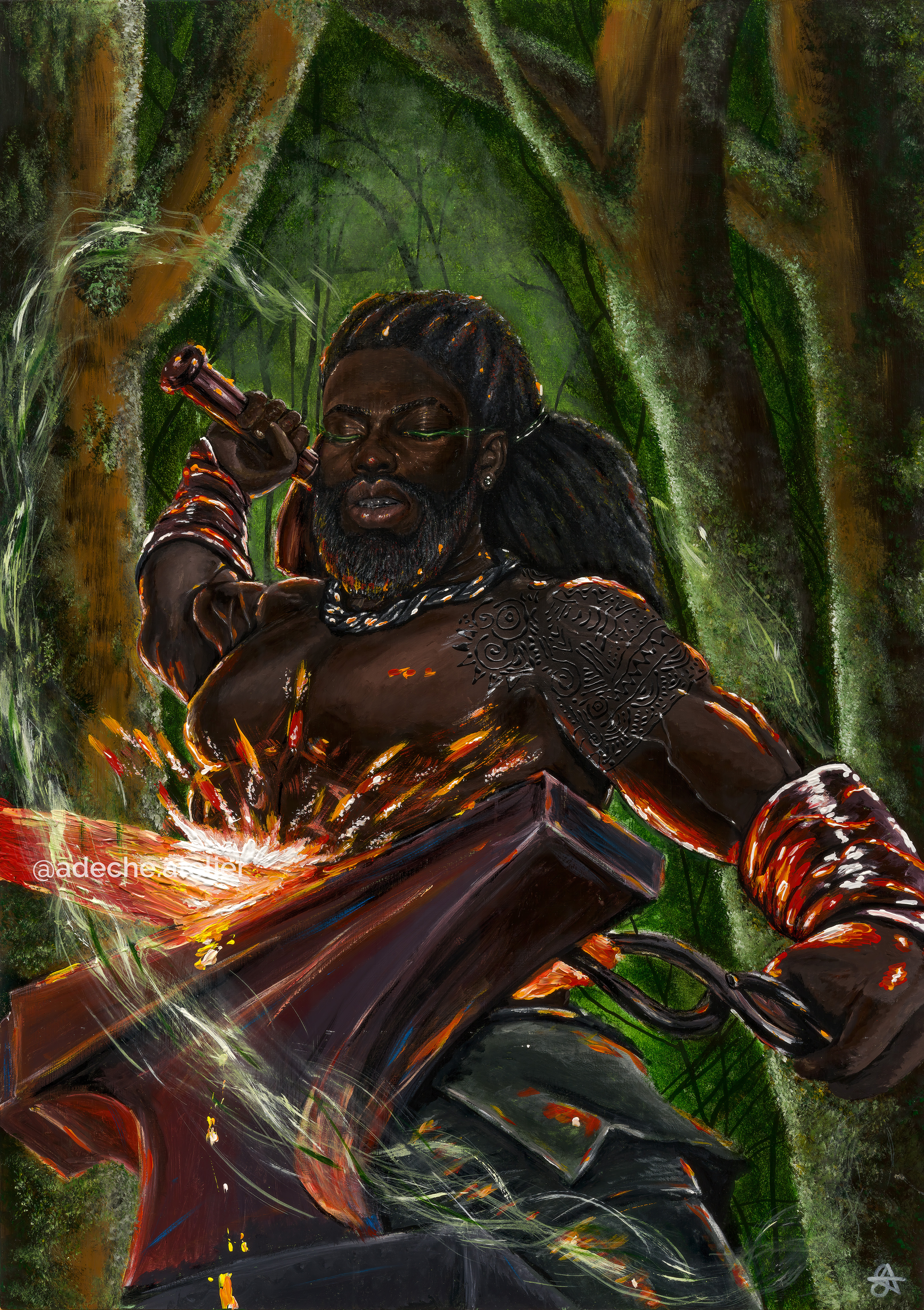 Ogun Canvas Print on a durable, high-gloss canvas, depicting Yoruba Orisa of war and iron.