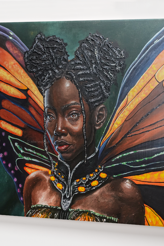 "Aziza Canvas Print on a durable, high-gloss canvas depicting Dahomey African Black Fairies who have butterfly wings